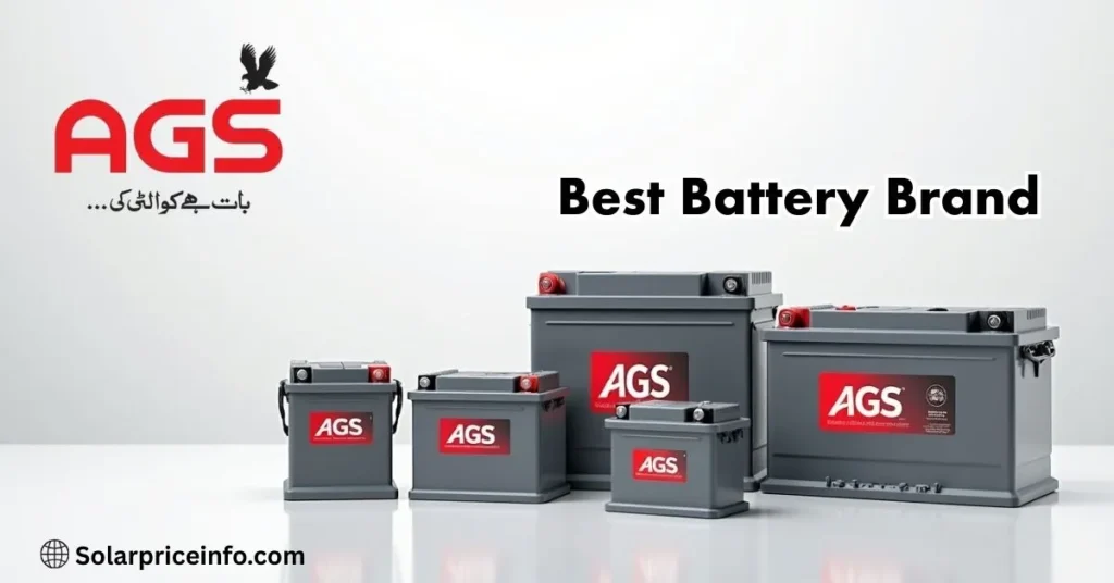 AGS battery price in Pakistan 2025 latest models display, Different AGS batteries in various sizes with updated prices, AGS battery price in Pakistan for car, UPS and solar systems, High-quality AGS batteries lineup showing price details,