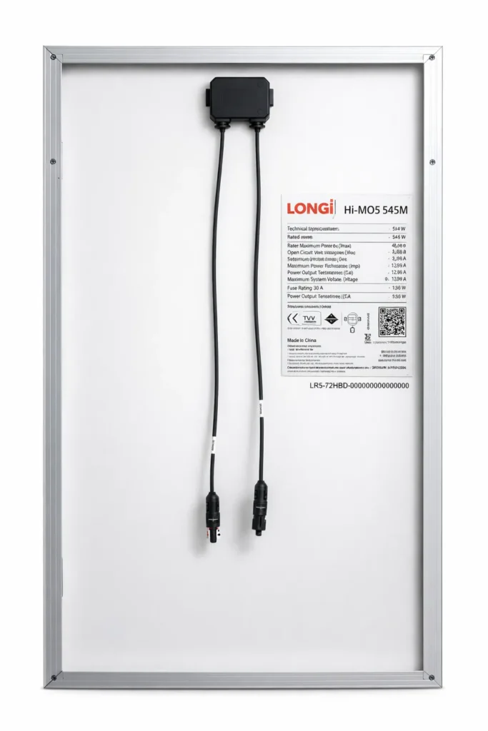 Longi 545 watt solar panel back sheet specifications label Longi Hi-MO 5 545 watt solar panel original back sheet, Longi 545 Watt Solar Panel Price in Pakistan