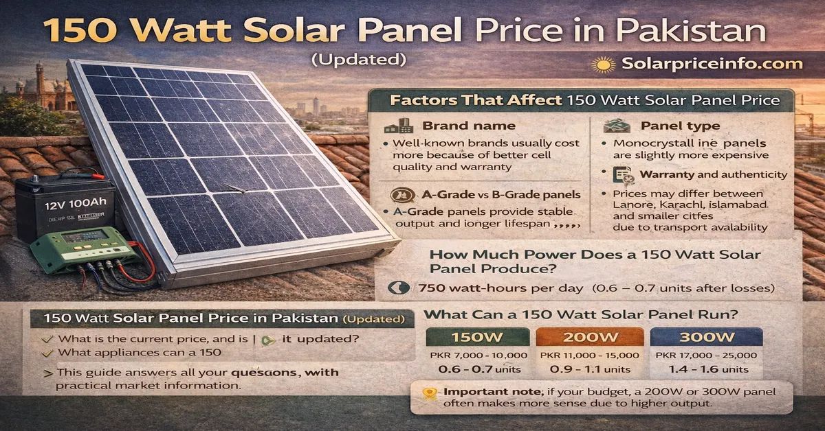 150 watt solar panel price in Pakistan 150W solar panel for home use in Pakistan 150 watt solar panel installed for residential use
