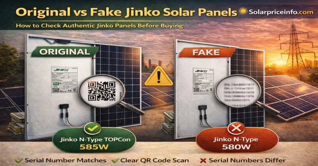 Original Jinko solar panel in Pakistan with serial number label, How to verify original Jinko solar panel in Pakistan using QR code, Jinko solar panel authenticity check in Pakistan with serial details,