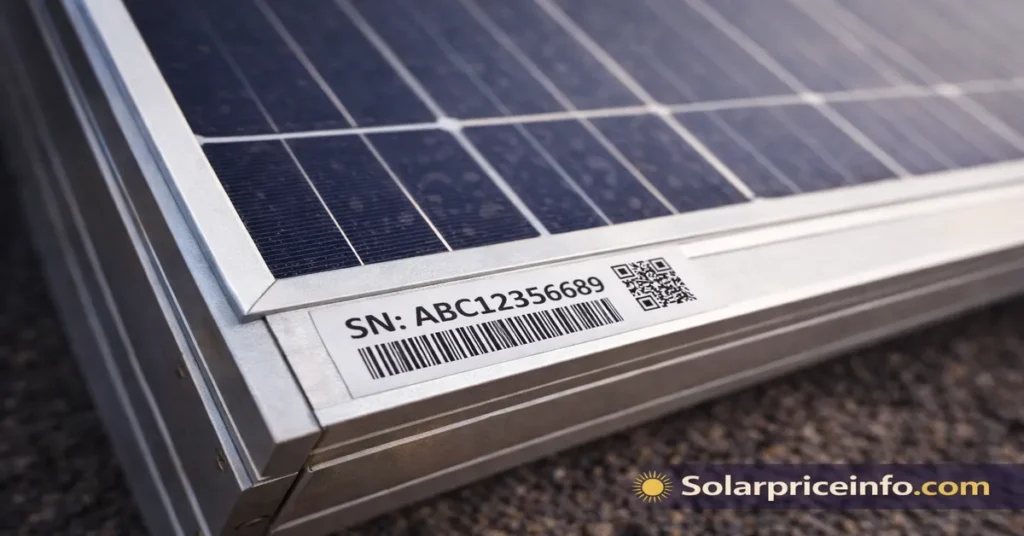 Solar panel verification using serial number and barcode label Solar panel serial number label for original solar panel verification How to identify original solar panels through solar panel verification