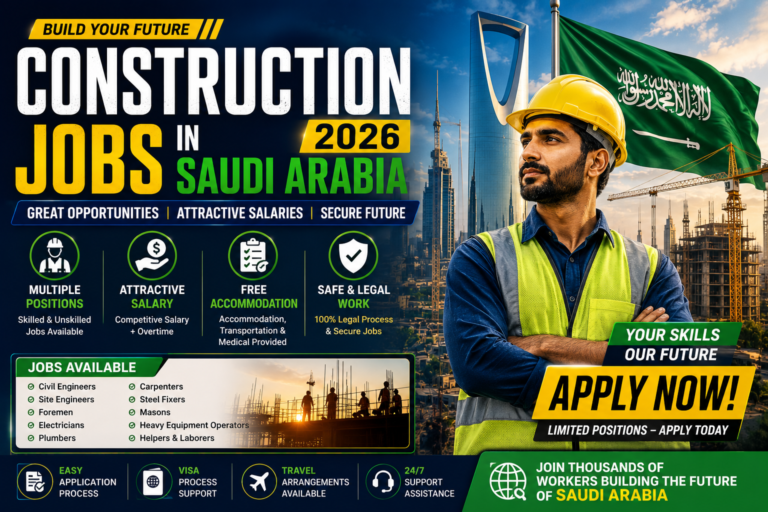 Construction Jobs in Saudi Arabia 2026 – Salary, Requirements & How to Apply